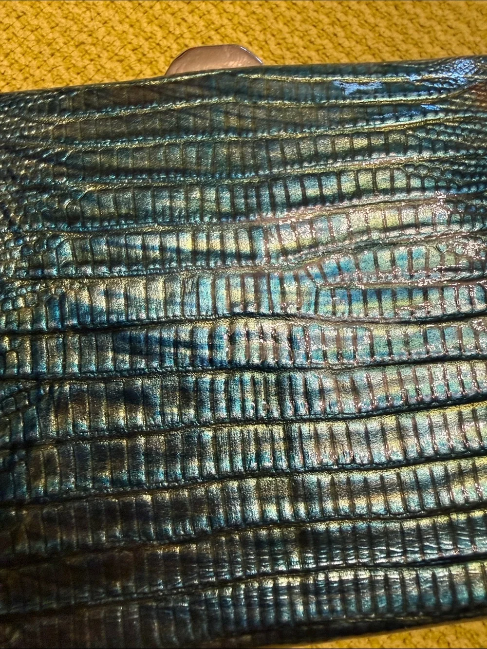 Lodis Iridescent Blue Lizard-Textured Evening Card Holder